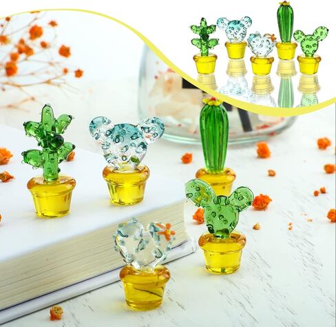 H&D HYALINE & DORA 5PCS Handmade Blown Glass Art Cactus Crystal Miniature Cute Cactus Figurines Home Office Desk Tabletop Simulation Plants Decorations Car Inner Ornaments in Saudi Arabia