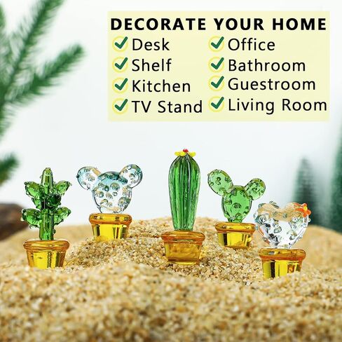 H&D HYALINE & DORA 5PCS Handmade Blown Glass Art Cactus Crystal Miniature Cute Cactus Figurines Home Office Desk Tabletop Simulation Plants Decorations Car Inner Ornaments in Saudi Arabia