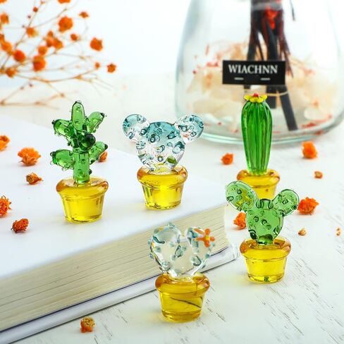 H&D HYALINE & DORA 5PCS Handmade Blown Glass Art Cactus Crystal Miniature Cute Cactus Figurines Home Office Desk Tabletop Simulation Plants Decorations Car Inner Ornaments in Saudi Arabia