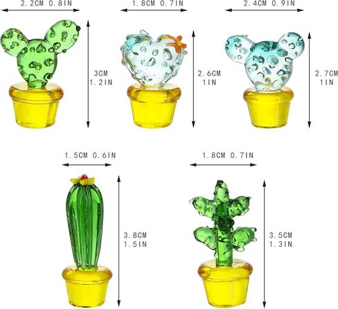 H&D HYALINE & DORA 5PCS Handmade Blown Glass Art Cactus Crystal Miniature Cute Cactus Figurines Home Office Desk Tabletop Simulation Plants Decorations Car Inner Ornaments in Saudi Arabia