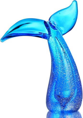 QFkris 5.5in Modern Art Hand Blown Glass Whale Tail Figurine Collectibles Glass Art Marine Animals Sculpture Table Ornament Gift Home Fish Tank Decor (Blue) in Saudi Arabia