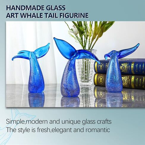 QFkris 5.5in Modern Art Hand Blown Glass Whale Tail Figurine Collectibles Glass Art Marine Animals Sculpture Table Ornament Gift Home Fish Tank Decor (Blue) in Saudi Arabia