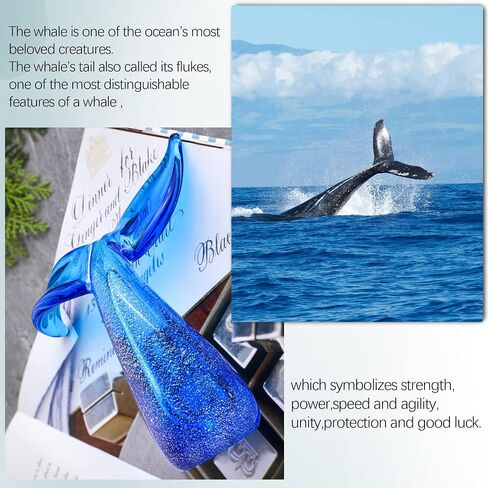 QFkris 5.5in Modern Art Hand Blown Glass Whale Tail Figurine Collectibles Glass Art Marine Animals Sculpture Table Ornament Gift Home Fish Tank Decor (Blue) in Saudi Arabia