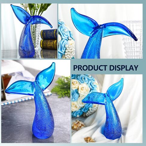 QFkris 5.5in Modern Art Hand Blown Glass Whale Tail Figurine Collectibles Glass Art Marine Animals Sculpture Table Ornament Gift Home Fish Tank Decor (Blue) in Saudi Arabia