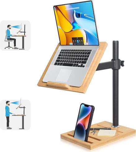 wishacc Laptop Stand Wood Adjustable Height with Phone Slot Holder, Laptop Raised Stand for Desk, Laptop Riser Stand of Elevated Stand, Tall, Strong and Airflow Even for 17 inch (13.2 x 9.2 inches) in Saudi Arabia