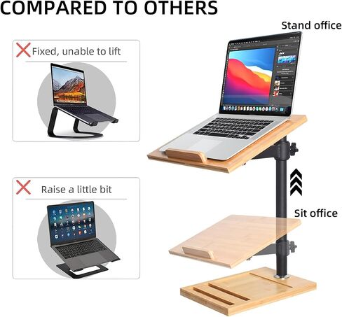 wishacc Laptop Stand Wood Adjustable Height with Phone Slot Holder, Laptop Raised Stand for Desk, Laptop Riser Stand of Elevated Stand, Tall, Strong and Airflow Even for 17 inch (13.2 x 9.2 inches) in Saudi Arabia