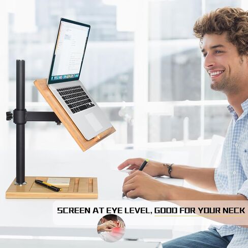 wishacc Laptop Stand Wood Adjustable Height with Phone Slot Holder, Laptop Raised Stand for Desk, Laptop Riser Stand of Elevated Stand, Tall, Strong and Airflow Even for 17 inch (13.2 x 9.2 inches) in Saudi Arabia