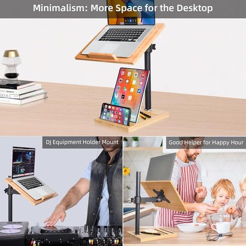 wishacc Laptop Stand Wood Adjustable Height with Phone Slot Holder, Laptop Raised Stand for Desk, Laptop Riser Stand of Elevated Stand, Tall, Strong and Airflow Even for 17 inch (13.2 x 9.2 inches) in Saudi Arabia