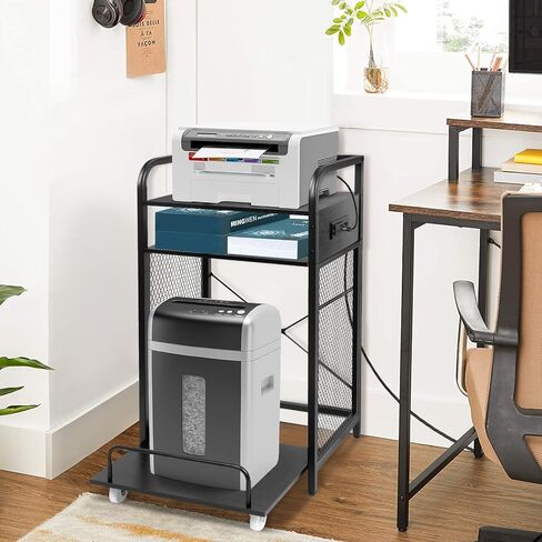 3-Tier Printer Stand with Pull out Shelf for Shredder,20" L x 14" W x 34" H Floor-Standing Desk Side Shredder Stand,Printer Stand with Storage and Power Outlet,Office Storage Shelf Rack for Fax in Saudi Arabia