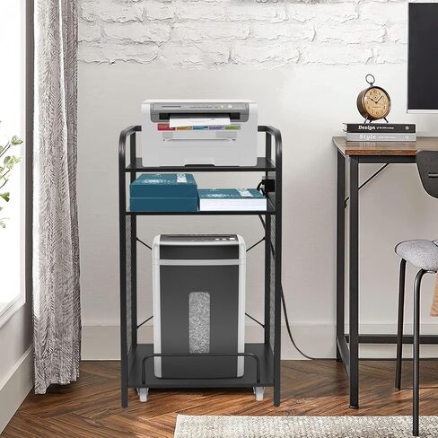 3-Tier Printer Stand with Pull out Shelf for Shredder,20" L x 14" W x 34" H Floor-Standing Desk Side Shredder Stand,Printer Stand with Storage and Power Outlet,Office Storage Shelf Rack for Fax in Saudi Arabia