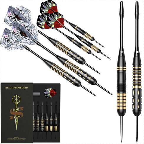 Steel Tip Dart Brass Barrels Professional Darts Set, Metal Tipped Darts 6 Pack + 12 Aluminum Shafts + 12 Flights + 1 Sharpener in Kuwait