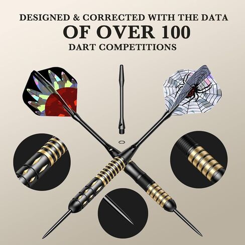 Steel Tip Dart Brass Barrels Professional Darts Set, Metal Tipped Darts 6 Pack + 12 Aluminum Shafts + 12 Flights + 1 Sharpener in Kuwait