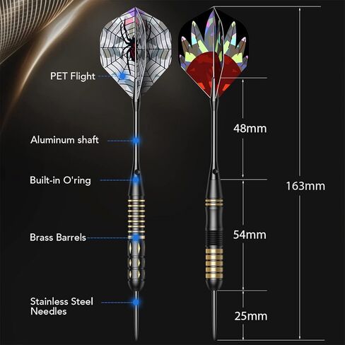 Steel Tip Dart Brass Barrels Professional Darts Set, Metal Tipped Darts 6 Pack + 12 Aluminum Shafts + 12 Flights + 1 Sharpener in Kuwait