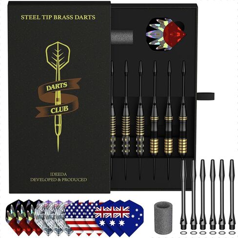 Steel Tip Dart Brass Barrels Professional Darts Set, Metal Tipped Darts 6 Pack + 12 Aluminum Shafts + 12 Flights + 1 Sharpener in Kuwait