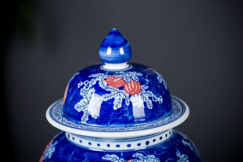 جرة الزنجبيل السيراميك الزخرفية الصينية التقليدية الخزف الأزرق والأبيض جرة المعبد للديكور المنزل، H12.20inch in Kuwait