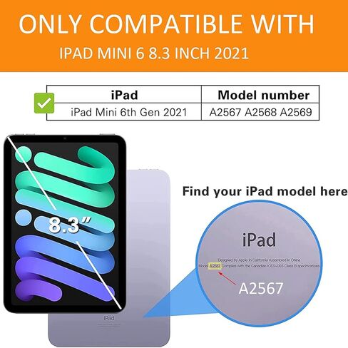 iPad Mini 6th Generation Case for Kids,HDTOP iPad Mini 6 Case Kid 8.3 inch 2021 with Shoulder Strap & Handle Kickstand,Shockproof Protective Cute Cover for iPad Mini 6 (Purple) in Saudi Arabia