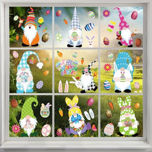 ملصقات نافذة جنوم عيد الفصح، ملصقات نافذة على شكل أرنب عيد الفصح الملون على شكل بيض، 9 أوراق عيد الفصح ملصق ثابت للمدرسة والمنزل والمكتب وإكسسوارات حفلات عيد الفصح وحفلات المنزل in Kuwait