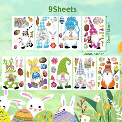 ملصقات نافذة جنوم عيد الفصح، ملصقات نافذة على شكل أرنب عيد الفصح الملون على شكل بيض، 9 أوراق عيد الفصح ملصق ثابت للمدرسة والمنزل والمكتب وإكسسوارات حفلات عيد الفصح وحفلات المنزل in Kuwait