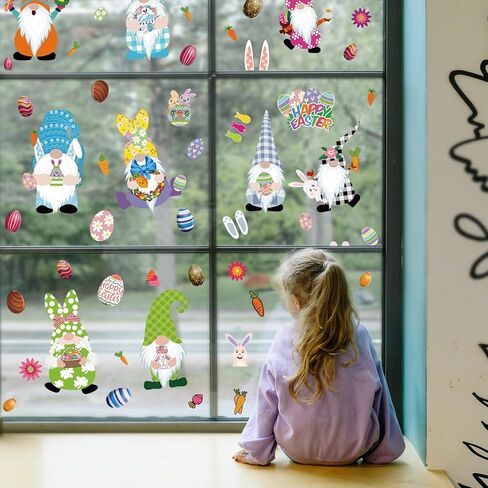 ملصقات نافذة جنوم عيد الفصح، ملصقات نافذة على شكل أرنب عيد الفصح الملون على شكل بيض، 9 أوراق عيد الفصح ملصق ثابت للمدرسة والمنزل والمكتب وإكسسوارات حفلات عيد الفصح وحفلات المنزل in Kuwait