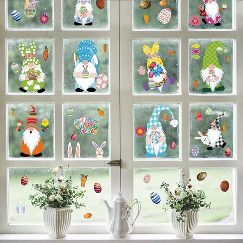 ملصقات نافذة جنوم عيد الفصح، ملصقات نافذة على شكل أرنب عيد الفصح الملون على شكل بيض، 9 أوراق عيد الفصح ملصق ثابت للمدرسة والمنزل والمكتب وإكسسوارات حفلات عيد الفصح وحفلات المنزل in Kuwait