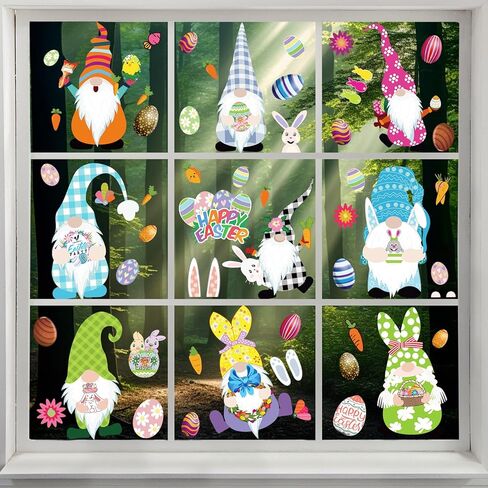 ملصقات نافذة جنوم عيد الفصح، ملصقات نافذة على شكل أرنب عيد الفصح الملون على شكل بيض، 9 أوراق عيد الفصح ملصق ثابت للمدرسة والمنزل والمكتب وإكسسوارات حفلات عيد الفصح وحفلات المنزل in Kuwait