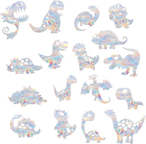 40PCS Dinosaur Window Clings - Crash Proof Window Decal Protects Birds from Window Collisions, Non-Adhesive Prism Vinyl Window Clings Film, (Rainbow Sticker) in Saudi Arabia