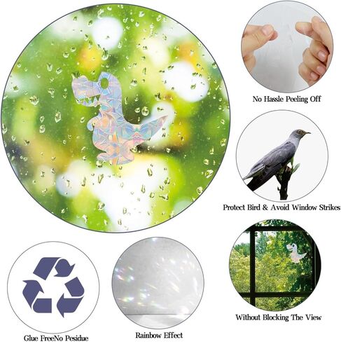 40PCS Dinosaur Window Clings - Crash Proof Window Decal Protects Birds from Window Collisions, Non-Adhesive Prism Vinyl Window Clings Film, (Rainbow Sticker) in Saudi Arabia