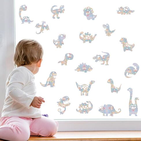 40PCS Dinosaur Window Clings - Crash Proof Window Decal Protects Birds from Window Collisions, Non-Adhesive Prism Vinyl Window Clings Film, (Rainbow Sticker) in Saudi Arabia