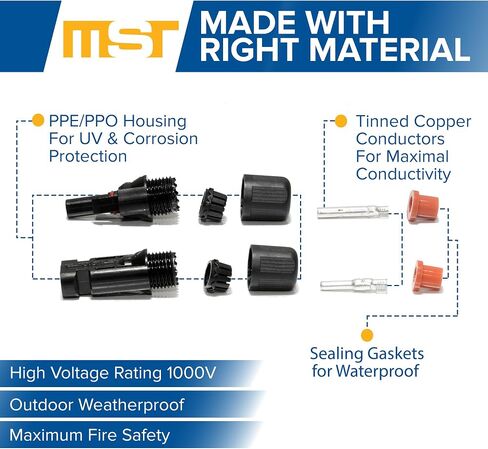 Solar Connector with Spanners IP68 Waterproof Solar Panel Cable Connectors -Inspected & Kitted in The US, Male/Female 24 Pairs (10-14AWG) (6 Pairs - 12 Pcs) in Saudi Arabia