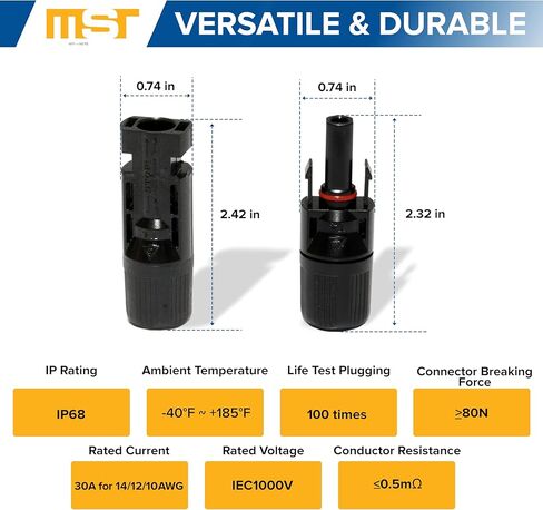 Solar Connector with Spanners IP68 Waterproof Solar Panel Cable Connectors -Inspected & Kitted in The US, Male/Female 24 Pairs (10-14AWG) (6 Pairs - 12 Pcs) in Saudi Arabia