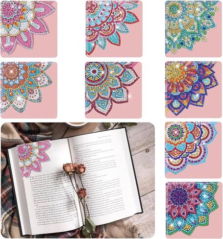 EEEKit Diamonds Painting Bookmark, Corner Bookmark Diamond Art Kits for Adults, DIY Flower Lotus Leather Page Book Mark, Back to School Supplies Gifts in Saudi Arabia