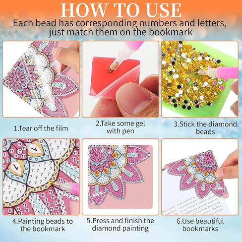 EEEKit Diamonds Painting Bookmark, Corner Bookmark Diamond Art Kits for Adults, DIY Flower Lotus Leather Page Book Mark, Back to School Supplies Gifts in Saudi Arabia