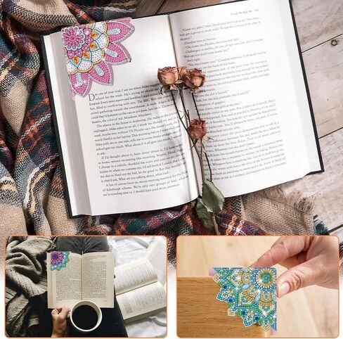 EEEKit Diamonds Painting Bookmark, Corner Bookmark Diamond Art Kits for Adults, DIY Flower Lotus Leather Page Book Mark, Back to School Supplies Gifts in Saudi Arabia