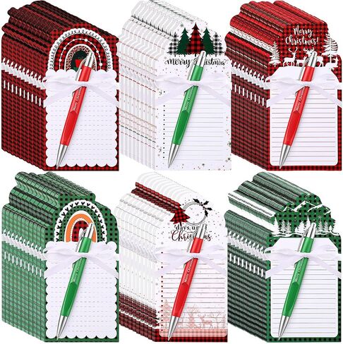 96 Pcs Christmas Sticky Notes with Ballpoint Pens and Ribbons Christmas Themed Gifts Cute Coffee Cup Die Cut Memo Note Pad Red Green Christmas Ballpoint Pens for School Office Home Present in Saudi Arabia