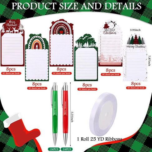 96 Pcs Christmas Sticky Notes with Ballpoint Pens and Ribbons Christmas Themed Gifts Cute Coffee Cup Die Cut Memo Note Pad Red Green Christmas Ballpoint Pens for School Office Home Present in Saudi Arabia