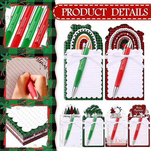 96 Pcs Christmas Sticky Notes with Ballpoint Pens and Ribbons Christmas Themed Gifts Cute Coffee Cup Die Cut Memo Note Pad Red Green Christmas Ballpoint Pens for School Office Home Present in Saudi Arabia
