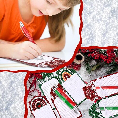96 Pcs Christmas Sticky Notes with Ballpoint Pens and Ribbons Christmas Themed Gifts Cute Coffee Cup Die Cut Memo Note Pad Red Green Christmas Ballpoint Pens for School Office Home Present in Saudi Arabia