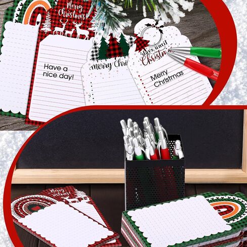 96 Pcs Christmas Sticky Notes with Ballpoint Pens and Ribbons Christmas Themed Gifts Cute Coffee Cup Die Cut Memo Note Pad Red Green Christmas Ballpoint Pens for School Office Home Present in Saudi Arabia