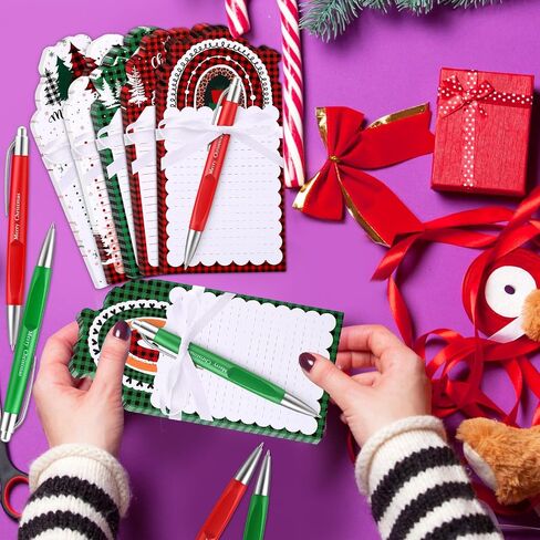 96 Pcs Christmas Sticky Notes with Ballpoint Pens and Ribbons Christmas Themed Gifts Cute Coffee Cup Die Cut Memo Note Pad Red Green Christmas Ballpoint Pens for School Office Home Present in Saudi Arabia