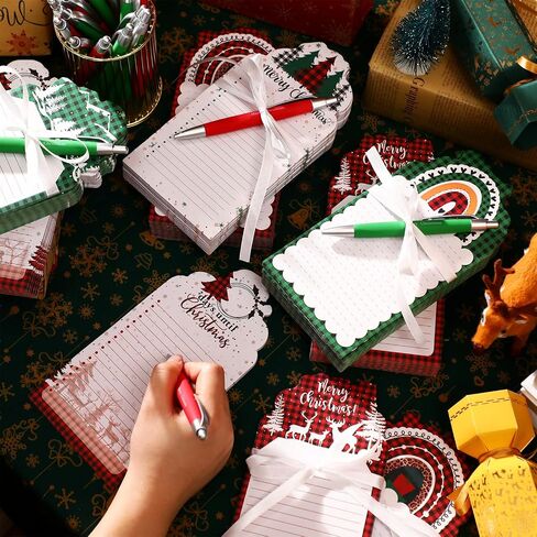 96 Pcs Christmas Sticky Notes with Ballpoint Pens and Ribbons Christmas Themed Gifts Cute Coffee Cup Die Cut Memo Note Pad Red Green Christmas Ballpoint Pens for School Office Home Present in Saudi Arabia