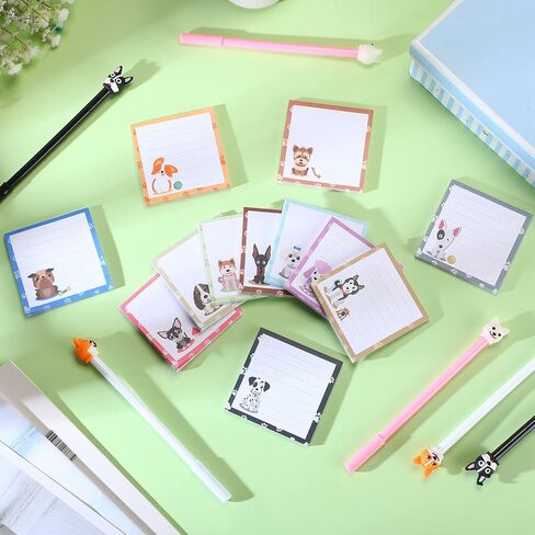 ctosree 24 قطعة لطيف ملاحظات لاصقة الكلب مجموعة القلم 12 جهاز كمبيوتر شخصى الكلب المفكرة 12 جهاز كمبيوتر شخصى مضحك جرو أقلام الذاتي عصا ملاحظة منصات 3D أقلام الحبر الأسود الحيوان للطلاب المعلم مكتب المدرسة، 600 ورقة in Saudi Arabia