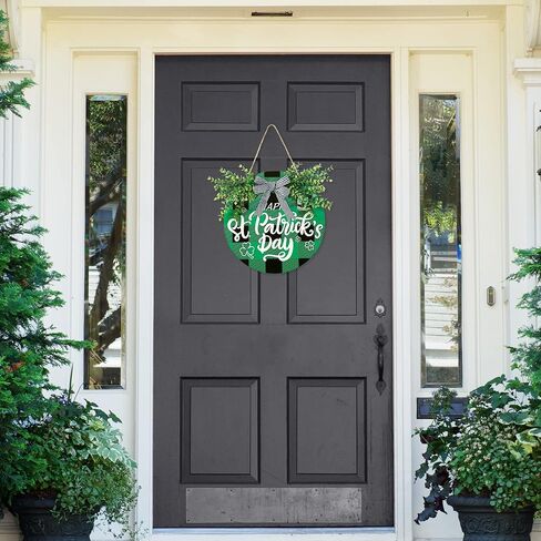 Sggvecsy St Patricks Day Decorations Buffalo Plaid Wooden Hanging Door Sign Happy St Patrick’s Day Farmhouse Rustic Door Decoration with Bowknot Greenery for Front Door Home Indoor Outdoor in Saudi Arabia