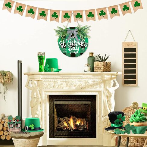 Sggvecsy St Patricks Day Decorations Buffalo Plaid Wooden Hanging Door Sign Happy St Patrick’s Day Farmhouse Rustic Door Decoration with Bowknot Greenery for Front Door Home Indoor Outdoor in Saudi Arabia