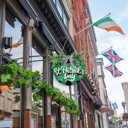 Sggvecsy St Patricks Day Decorations Buffalo Plaid Wooden Hanging Door Sign Happy St Patrick’s Day Farmhouse Rustic Door Decoration with Bowknot Greenery for Front Door Home Indoor Outdoor in Saudi Arabia