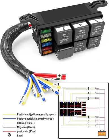 صندوق ترحيل الصمامات 12 فولت 6 فتحات كتلة التتابع 6 فتحات ATC/ATO فيوز، 5 قطع 5 دبابيس JD1914 40A مرحلات و1 قطعة 4 دبابيس RTT7121 40A مرحل، مجموعة صندوق تتابع عالمية مقاومة للماء لشاحنة السيارة والقوارب البحرية in Kuwait