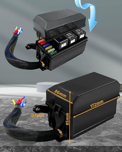 صندوق ترحيل الصمامات 12 فولت 6 فتحات كتلة التتابع 6 فتحات ATC/ATO فيوز، 5 قطع 5 دبابيس JD1914 40A مرحلات و1 قطعة 4 دبابيس RTT7121 40A مرحل، مجموعة صندوق تتابع عالمية مقاومة للماء لشاحنة السيارة والقوارب البحرية in Kuwait