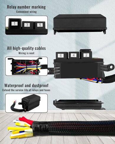 صندوق ترحيل الصمامات 12 فولت 6 فتحات كتلة التتابع 6 فتحات ATC/ATO فيوز، 5 قطع 5 دبابيس JD1914 40A مرحلات و1 قطعة 4 دبابيس RTT7121 40A مرحل، مجموعة صندوق تتابع عالمية مقاومة للماء لشاحنة السيارة والقوارب البحرية in Kuwait