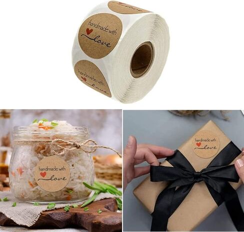 500pcs 1.5 Inch Kraft Handmade with Love Stickers Roll Baking Stickers Self-Adhesive Stickers Labels Roll Decor Tags for Baking Packages, Homemade Gifts, Small Business Supplies in Saudi Arabia
