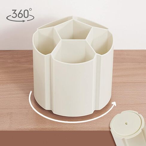Rotating Pen Holder 360 Degree Spinning Pencil Pen Container 6 Compartments Pencil Cup Pot Makeup Brush Holder Rotating Desktop Stationary Organizer (creamy white) in Saudi Arabia