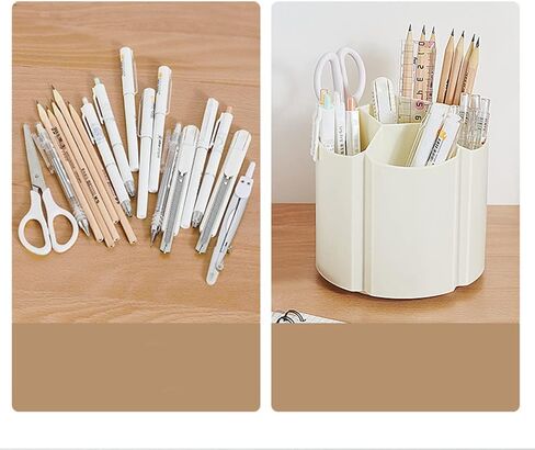 Rotating Pen Holder 360 Degree Spinning Pencil Pen Container 6 Compartments Pencil Cup Pot Makeup Brush Holder Rotating Desktop Stationary Organizer (creamy white) in Saudi Arabia